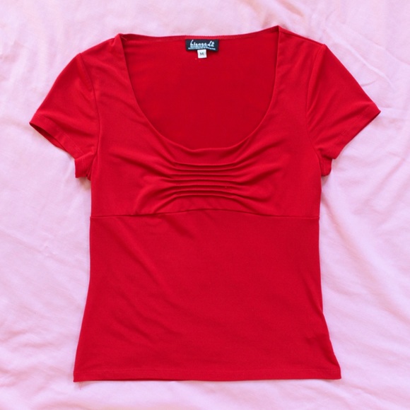 VTG 90s/y2k Red Pleated Bust Stretchy Baby Top - M - Picture 9 of 9